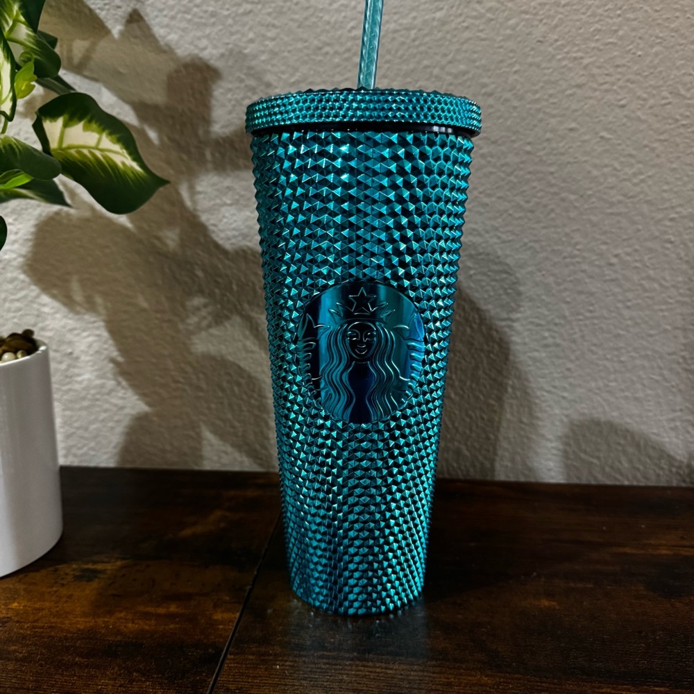 Starbucks Teal Studded Tumbler 24 oz Venti Cold Cup Lid & Straw 2023 Summer